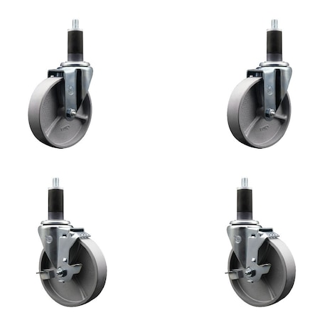 Service Caster 5'' Semi Steel Wheel Swivel 1-1/4'' Expanding Stem Caster Set 2 Brakes, 4PK SCC-EX20S514-SSS-2-TLB-2-114